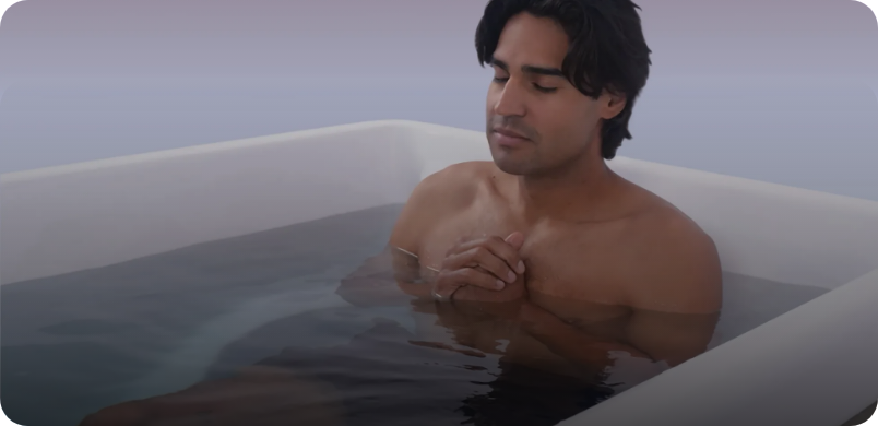 Man enjoying a cold plunge bath