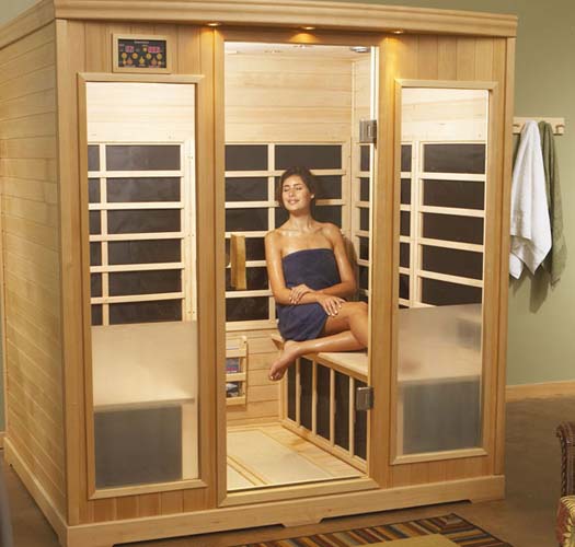 Woman sitting in a sauna
