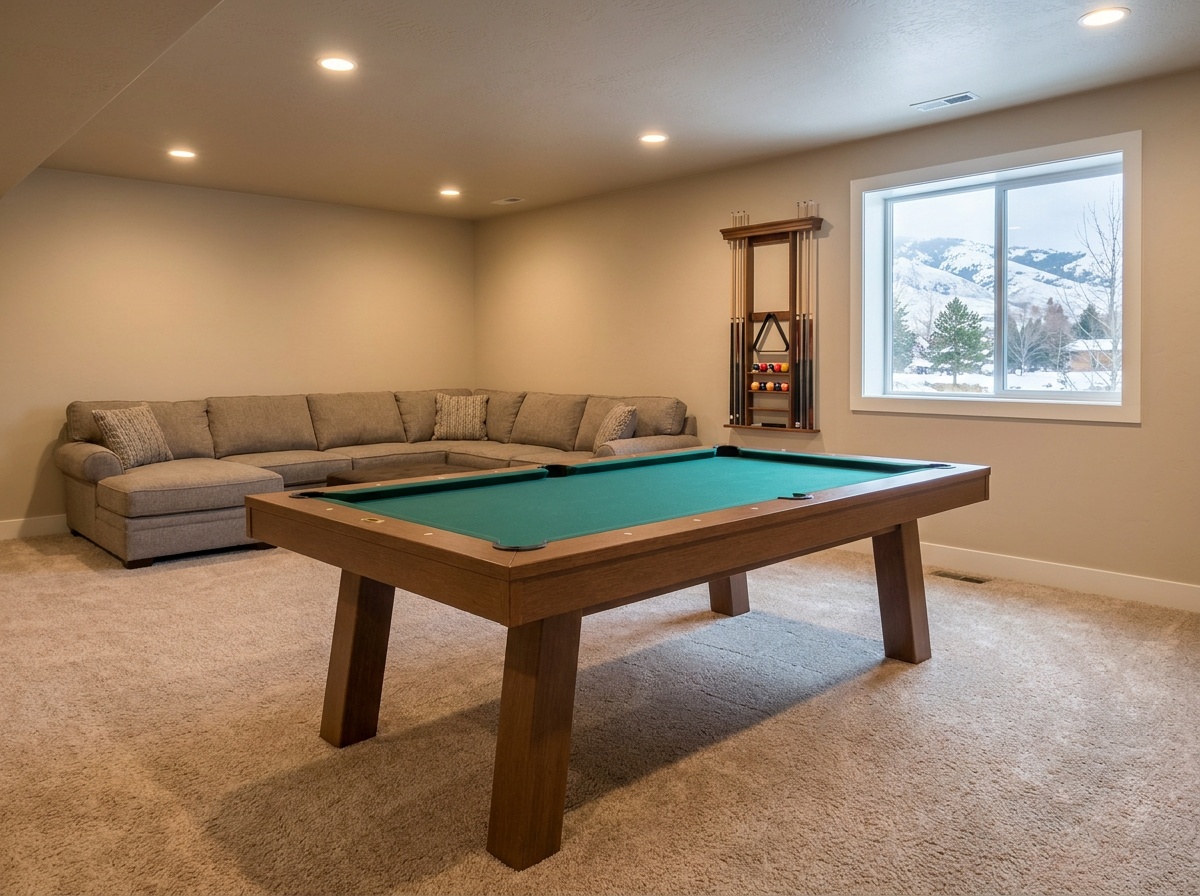 Connelly Sundance pool table in a basement family room